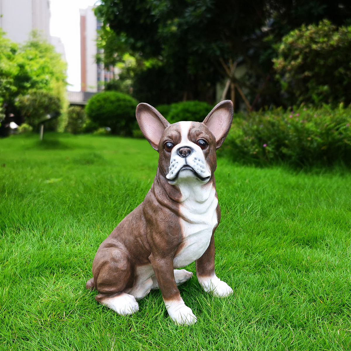 Lifelike French Bulldog Statue, Realistic Resin Animal Figurine for Indoor Outdoor Garden Lawn Yard Home Decor, Art Craft Gift, Black+White, photo 10 of 10