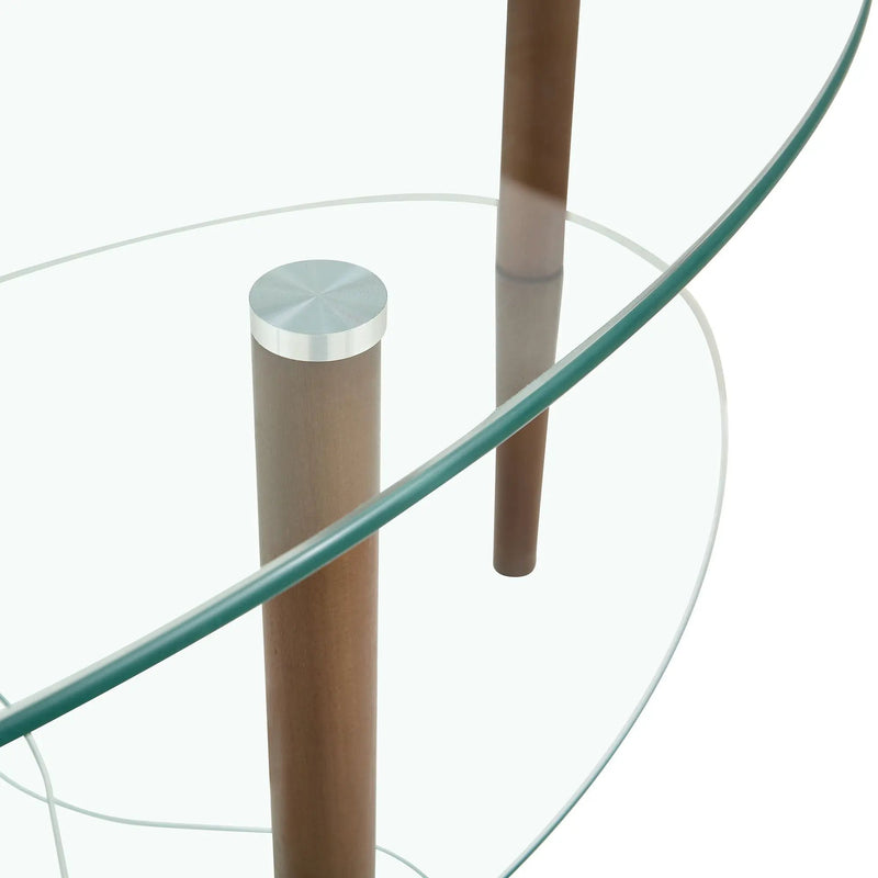 Transparent Oval Glass Coffee Table, Modern Table In Living Room Oak Wood Leg Tea Table 3-Layer Glass Table by HouseOfZazla