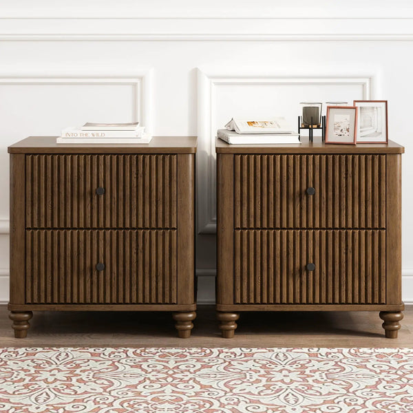 Modern Fluted Nightstand With 3 Drawers