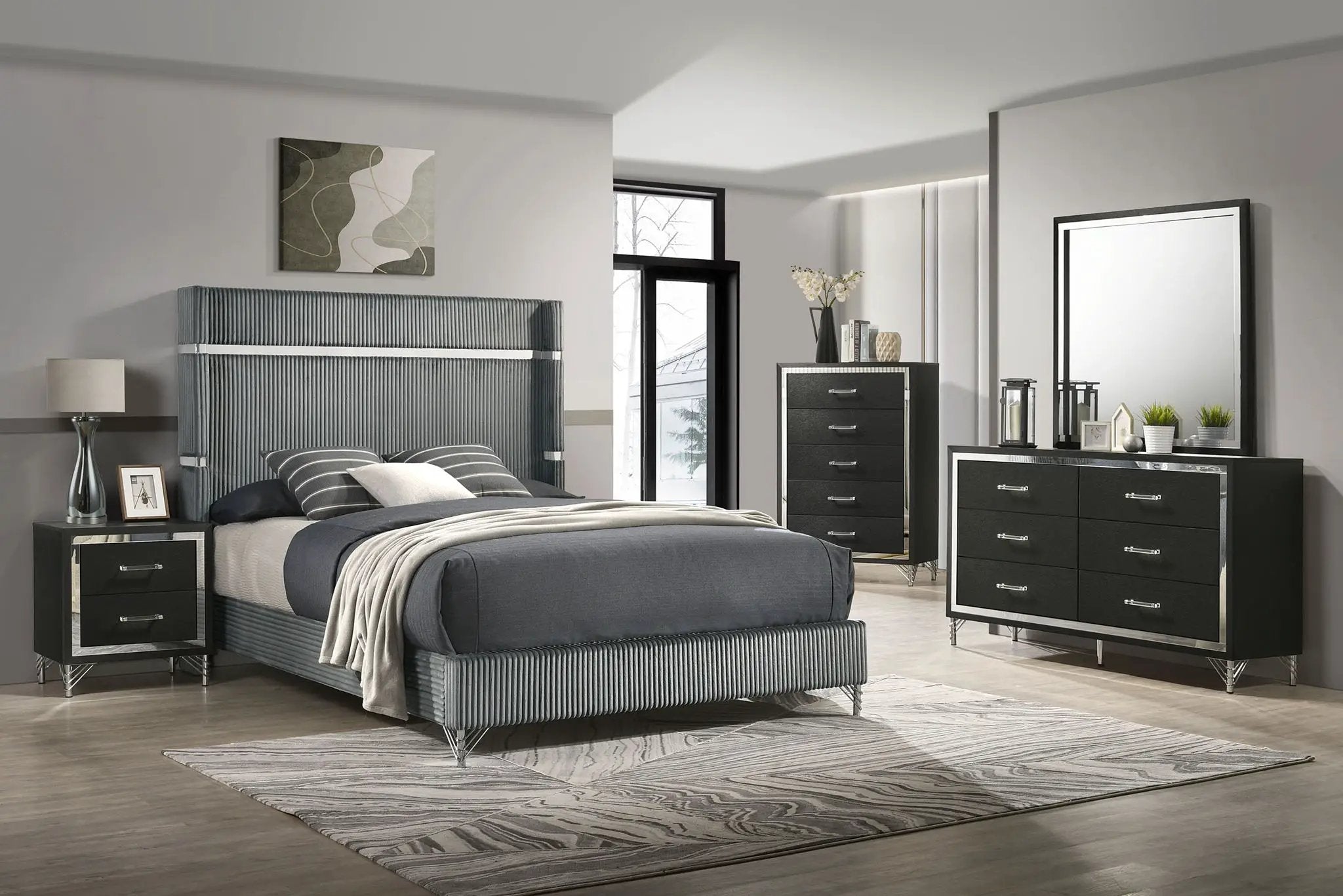 Lucia 61-inch Upholstered Eastern King Wingback Bed Grey by Unique Piece Furniture