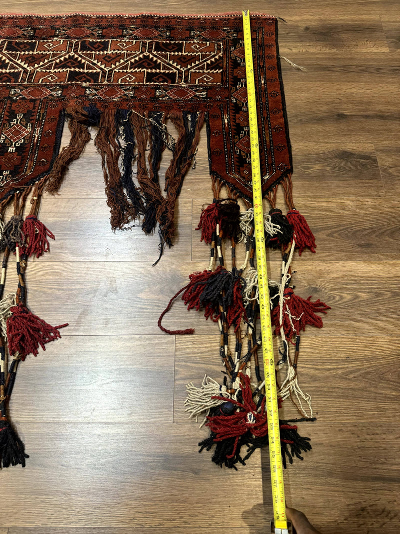 Antique Afghan Beshir Tent Header Textile Rug, Tribal Collectible, Wool by Jewel Rugs