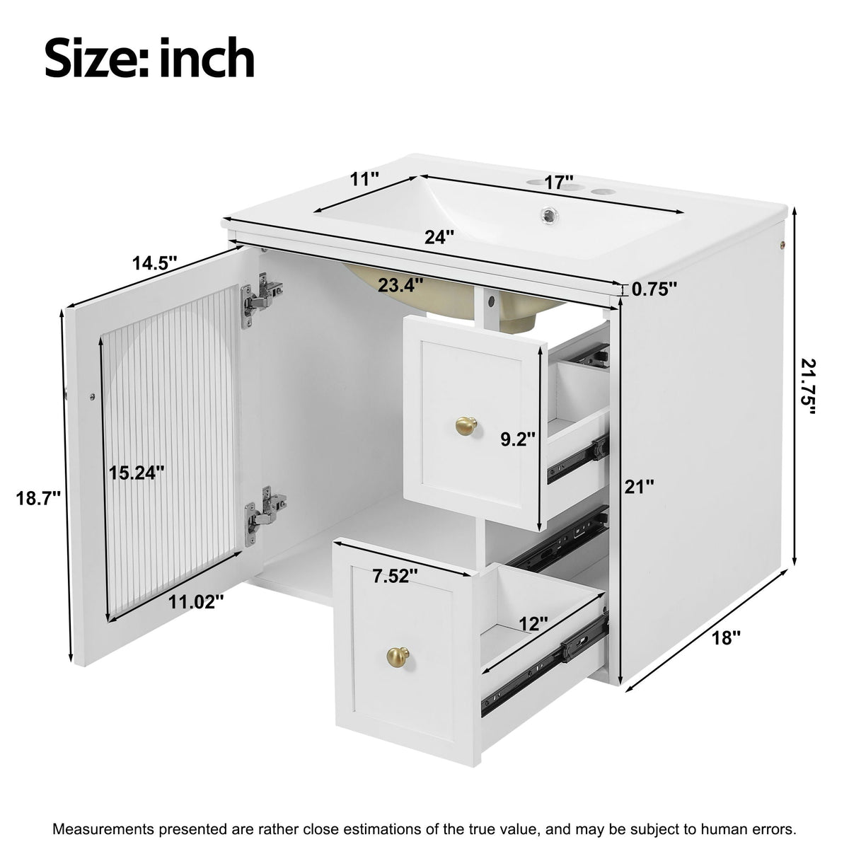 Wall-Mounted Bathroom Vanity Set with Ceramic Sink and Soft-Close Drawers - Black, Beige, or White, photo 7 of 12