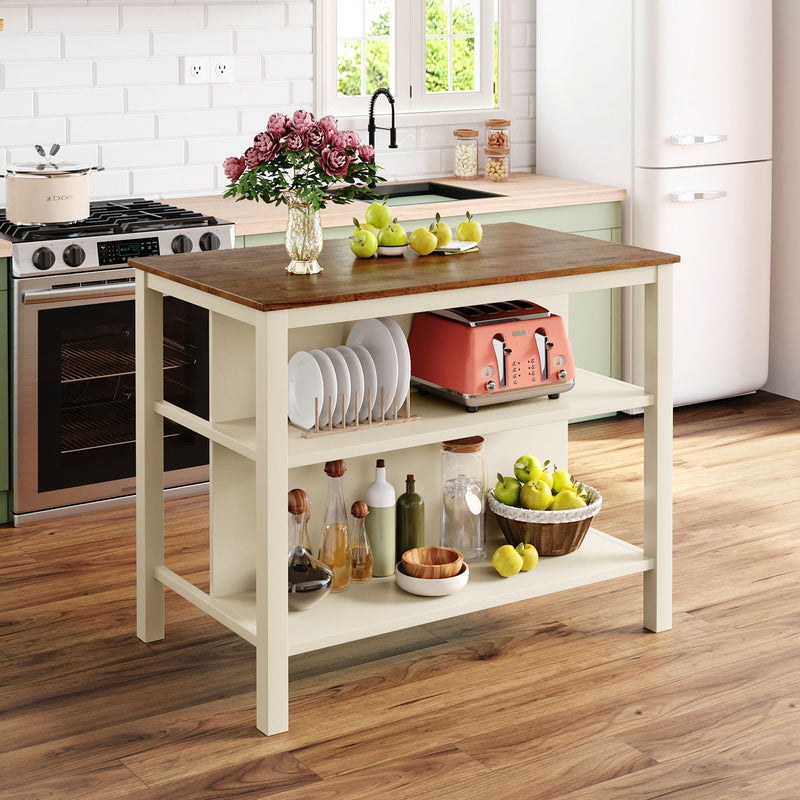 Rustic 3 Piece Stationary Kitchen Island Set with 2 Open Shelves - Light Brown, photo 16 of 24