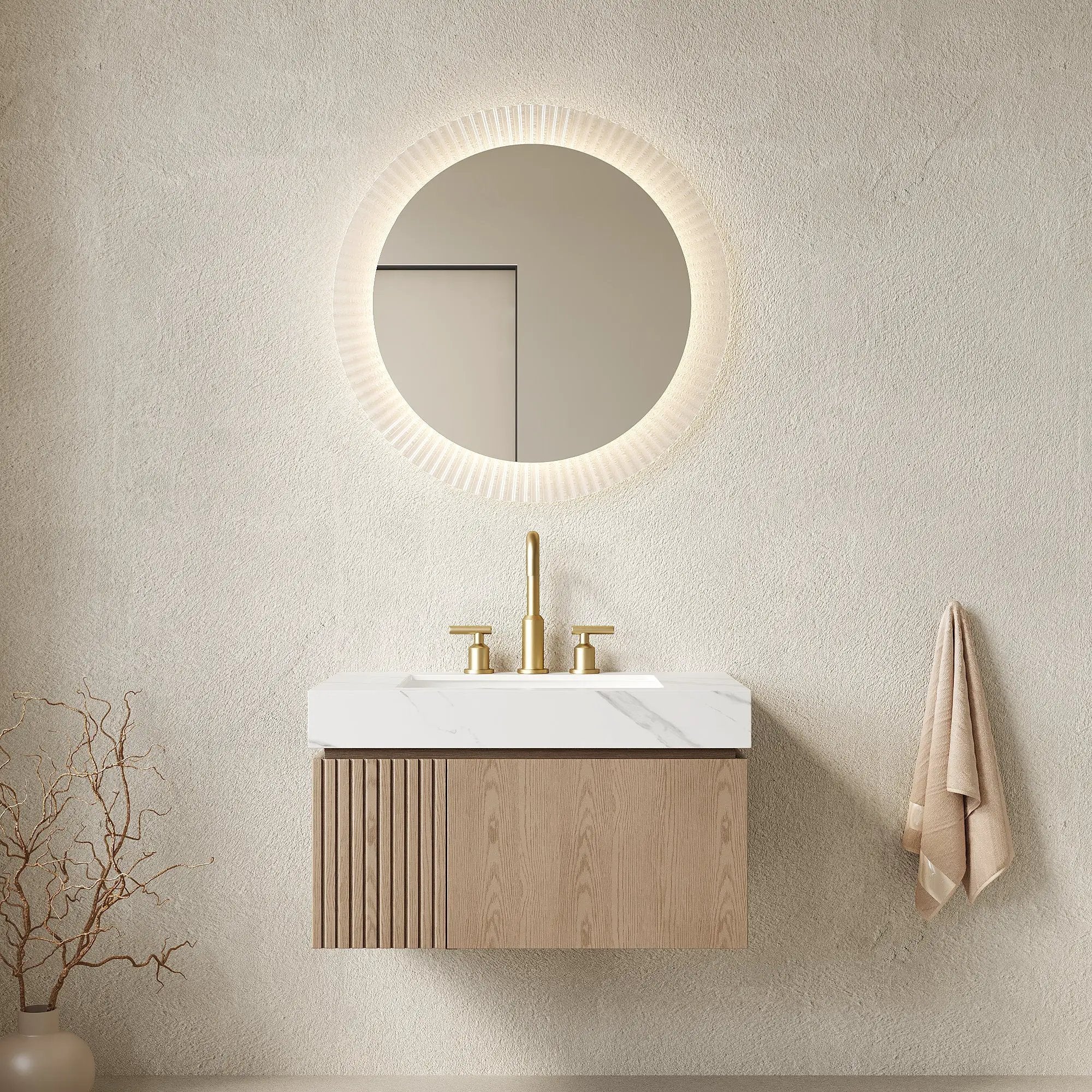 MURI 30" Bathroom Vanity & Sink, Floating Plywood Storage Cabinet with Drawer & Door, Carrara by HouseOfZazla