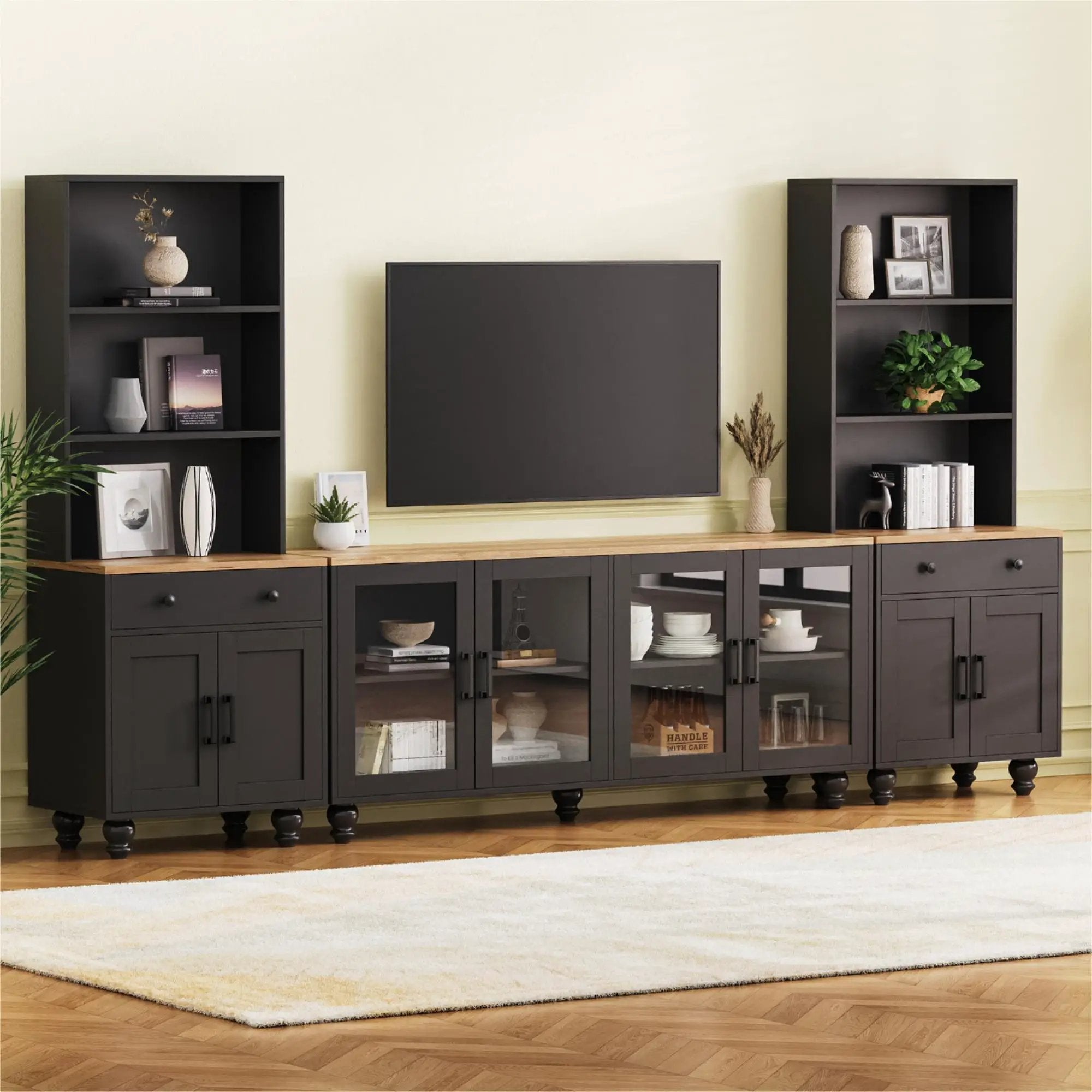 Farmhouse TV Stand With Solid Wood Gourd Shaped Legs For TVs Up To 70" by Unique Piece Furniture