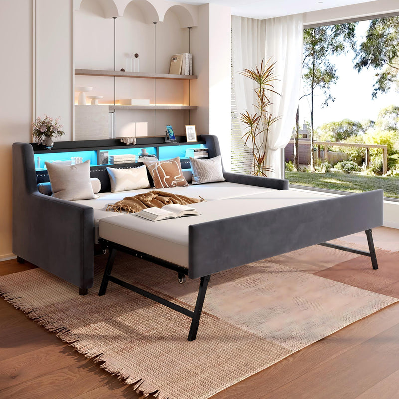 Twin Size Daybed With LED Light & Charging Station - Dark Gray, photo 3 of 6
