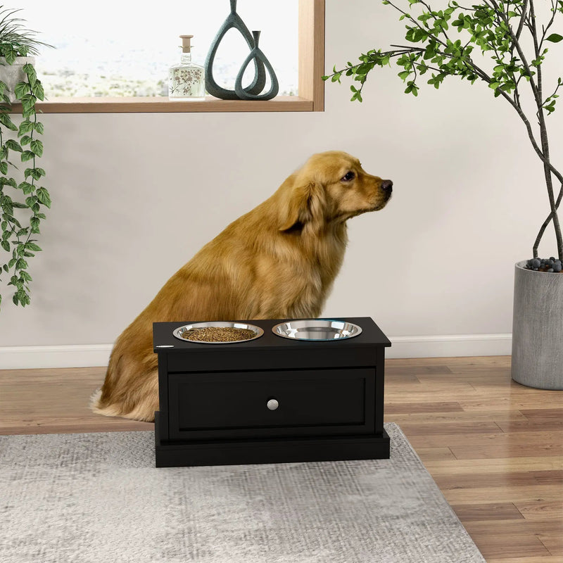 PawHut Large Elevated Dog Bowls with Storage Drawer by HouseOfZazla