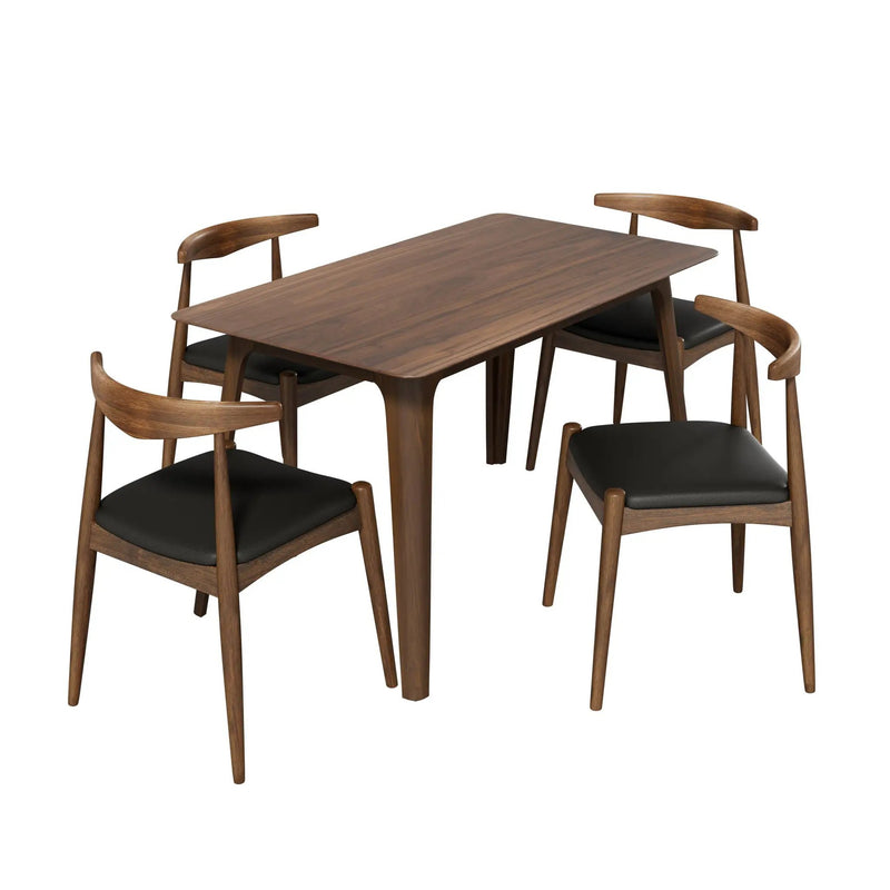 5 Piece Dining Set With 1 Table And 4 Upholstered Chairs - Walnut / Black by HouseOfZazla