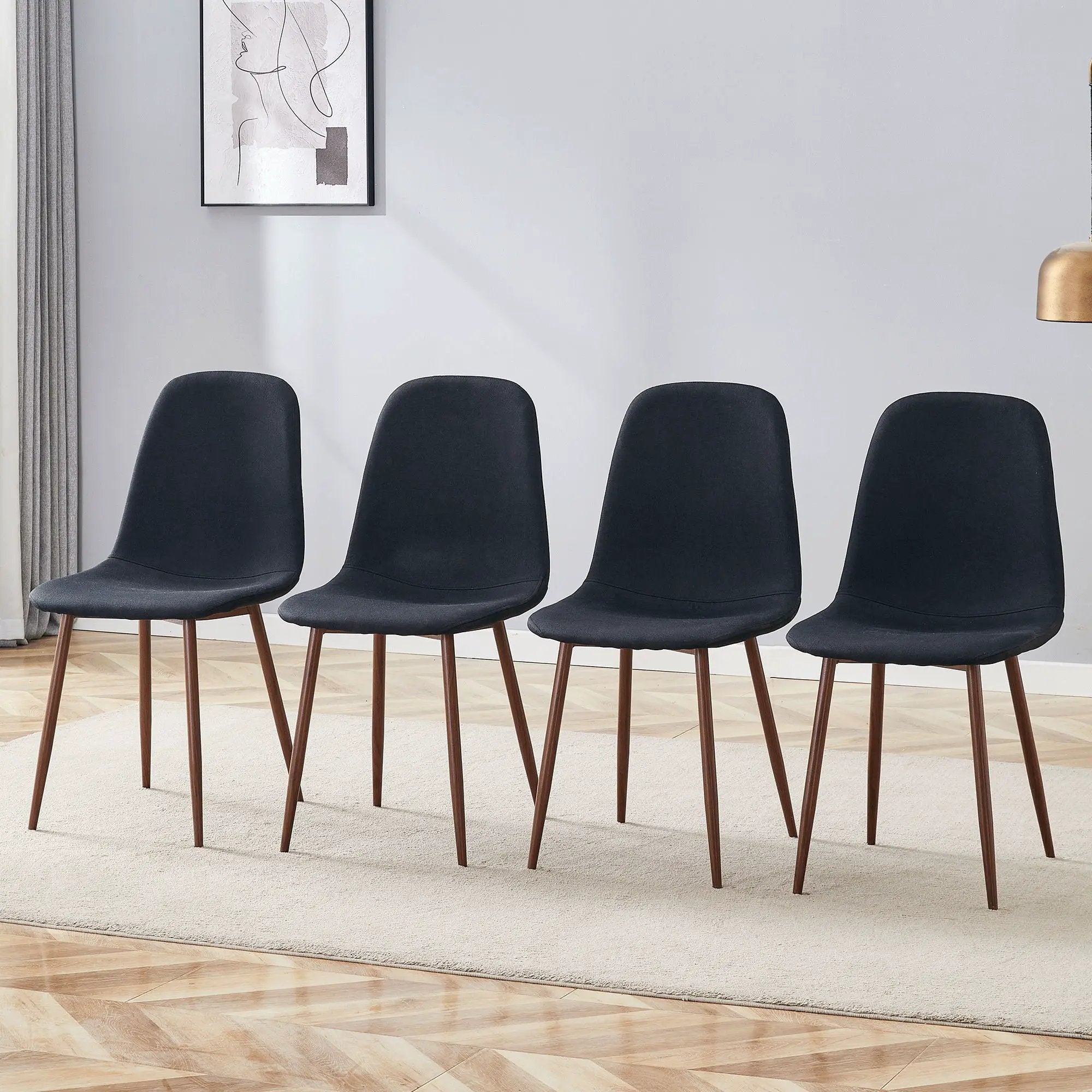 Luxury Simple Chair (Set of 4) Linen Cotton High Resilience Dining Chair With Metal Color Leg - Black / Walnut by Unique Piece Furniture