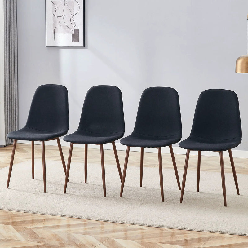 Luxury Simple Chair (Set of 4) Linen Cotton High Resilience Dining Chair With Metal Color Leg - Black / Walnut by Unique Piece Furniture