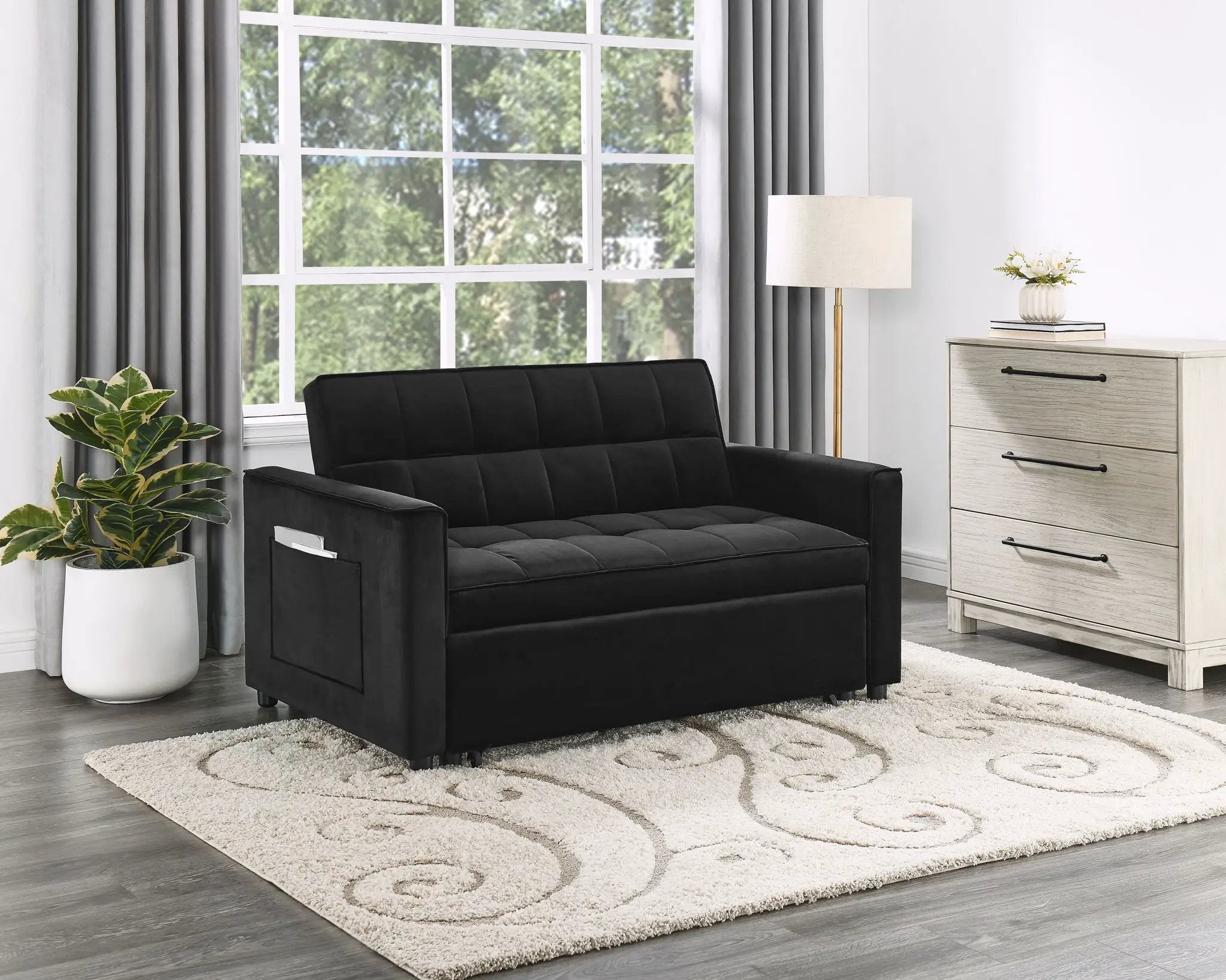 Maeve - Convertible Sleeper Loveseat With Tufting and Side Pocket - Black by Unique Piece Furniture