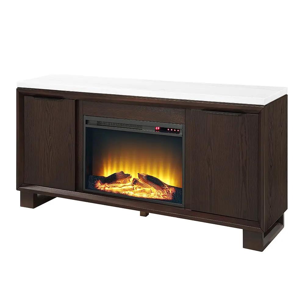 Edwyn - Server With Fireplace - Natural Marble Top & Espresso by Unique Piece Furniture