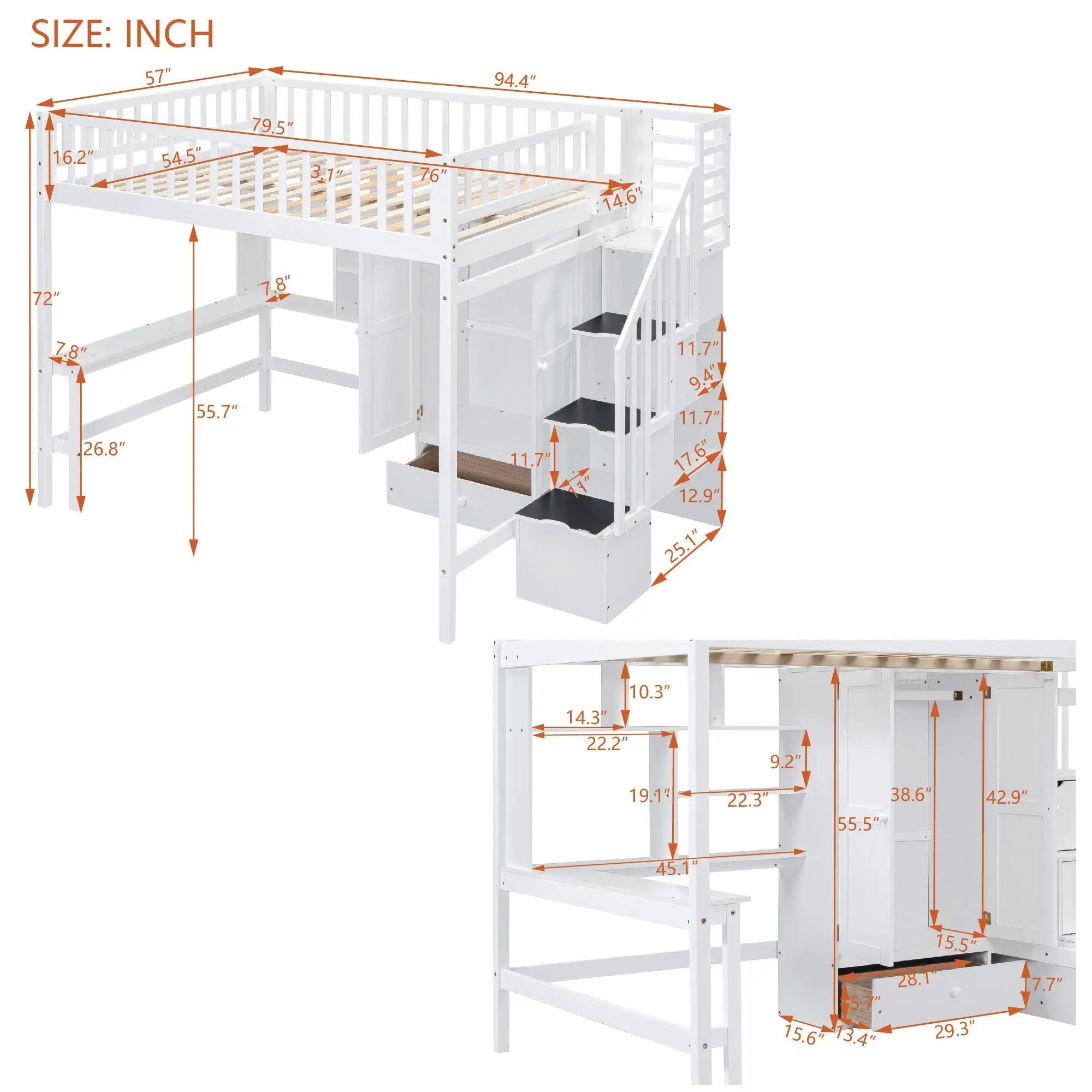 Loft Bed With Bookshelf, Drawers, Desk, And Wardrobe by HouseOfZazla