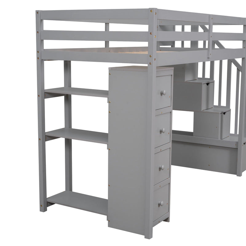 Loft Bed With Storage Drawers And Stairs With Shelves