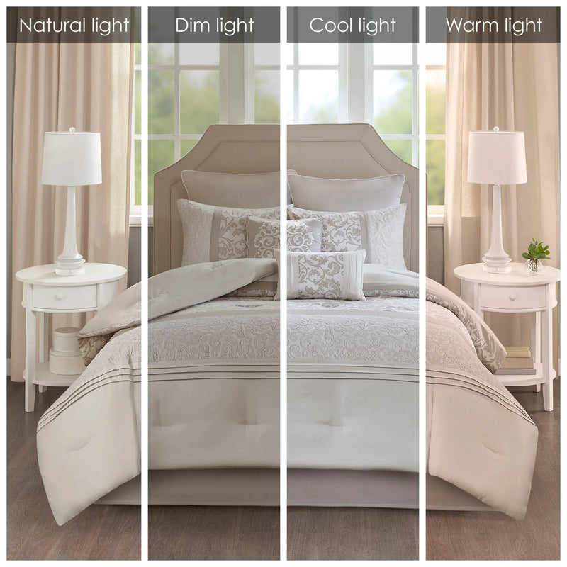 Embroidered 8 Piece Comforter Set Neutral King by HouseOfZazla