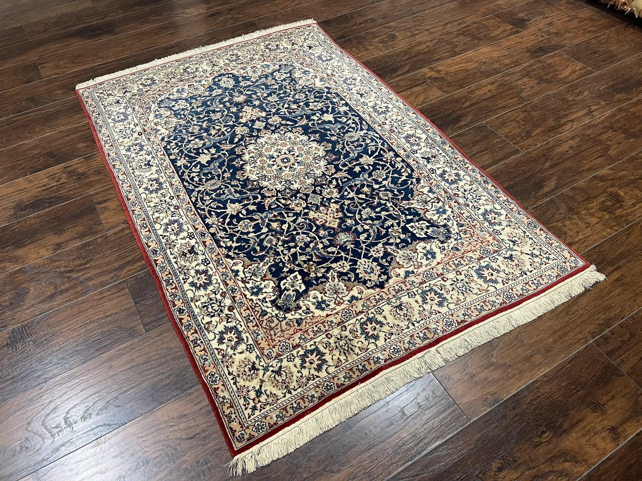 Super Fine Persian Nain Rug 3.6 x 5.4, Navy Blue and Ivory, 700 KPSI by Jewel Rugs