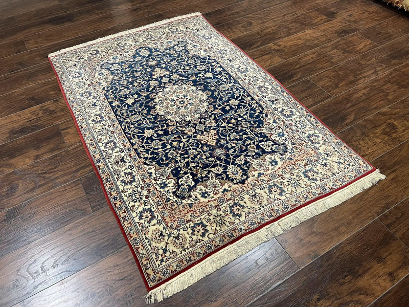 Super Fine Persian Nain Rug 3.6 x 5.4, Navy Blue and Ivory, 700 KPSI by Jewel Rugs