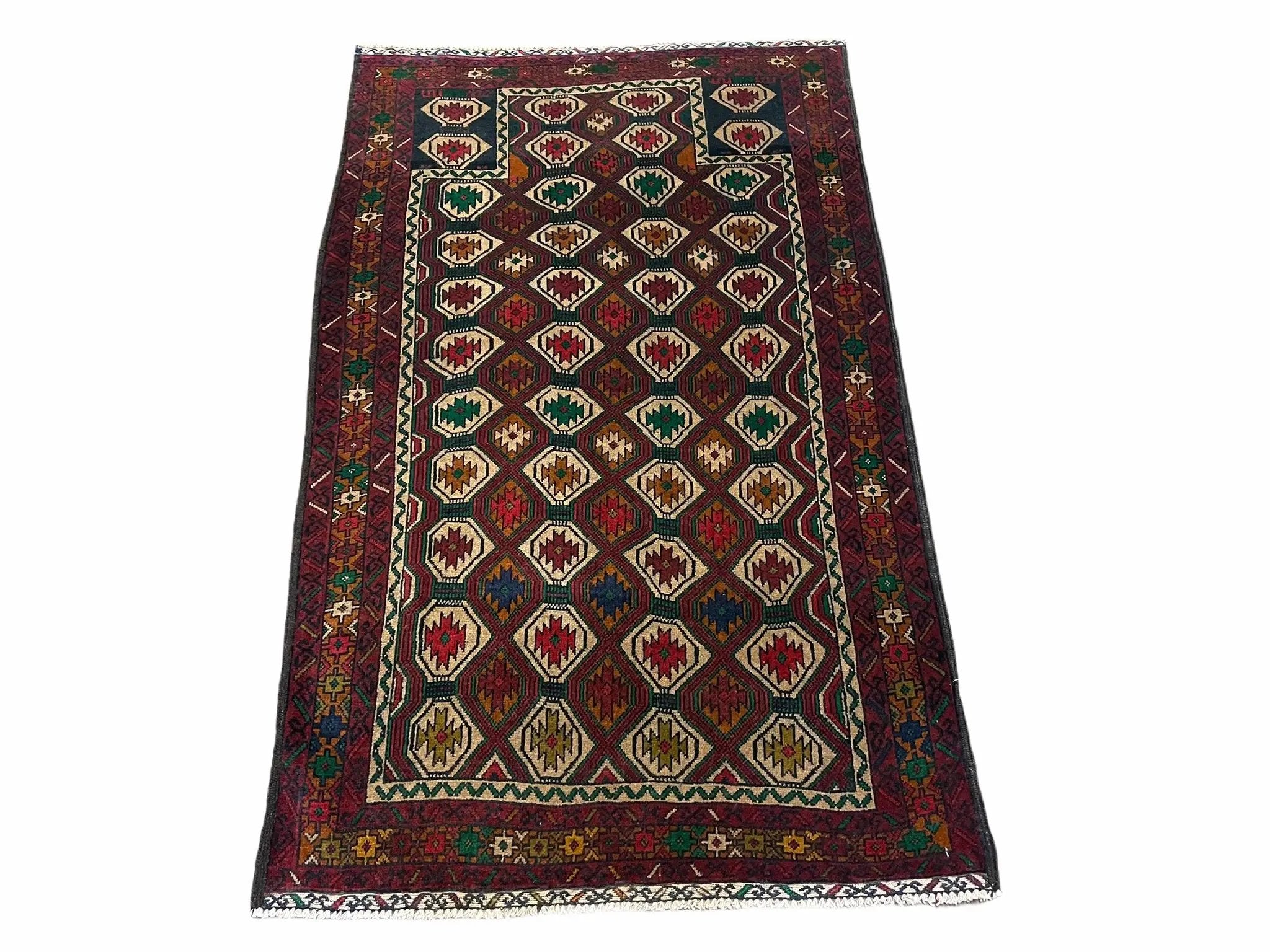 3x5 Vintage Handmade Wool Rug Tribal Turkoman Balouch Prayer Rug Organic Dyes by Jewel Rugs