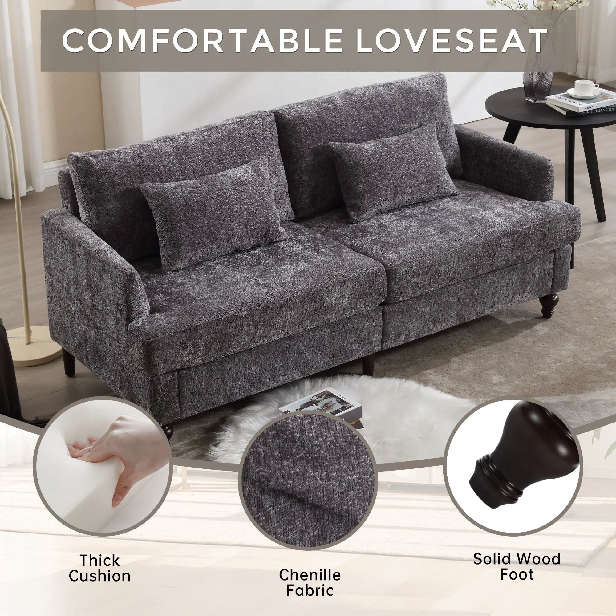 Mid Century Modern Fabric Loveseat Sofa, 2 Seat Upholstered Couch by Unique Piece Furniture