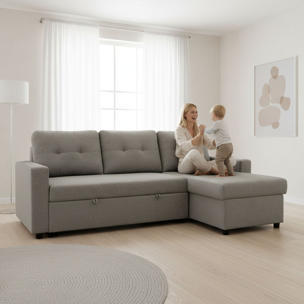 Convertible L Shaped Sectional Sleeper Sofa Bed, Saving Pull Out Couch, photo 14 of 23