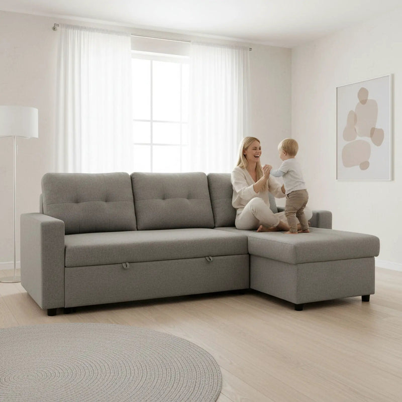Convertible L Shaped Sectional Sleeper Sofa Bed, Saving Pull Out Couch by HouseOfZazla