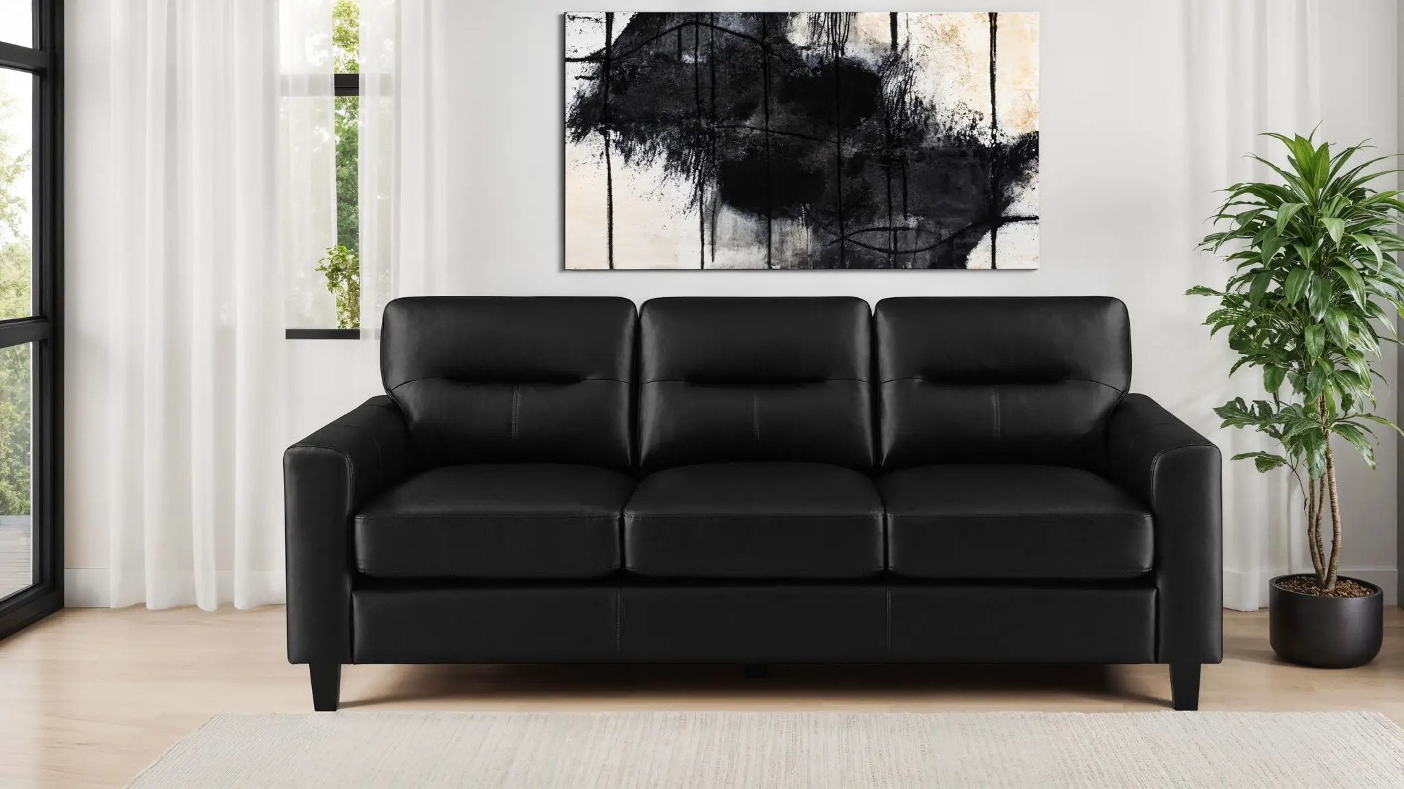 Scotland Faux Leather Upholstered Track Arm Sofa Black by Unique Piece Furniture