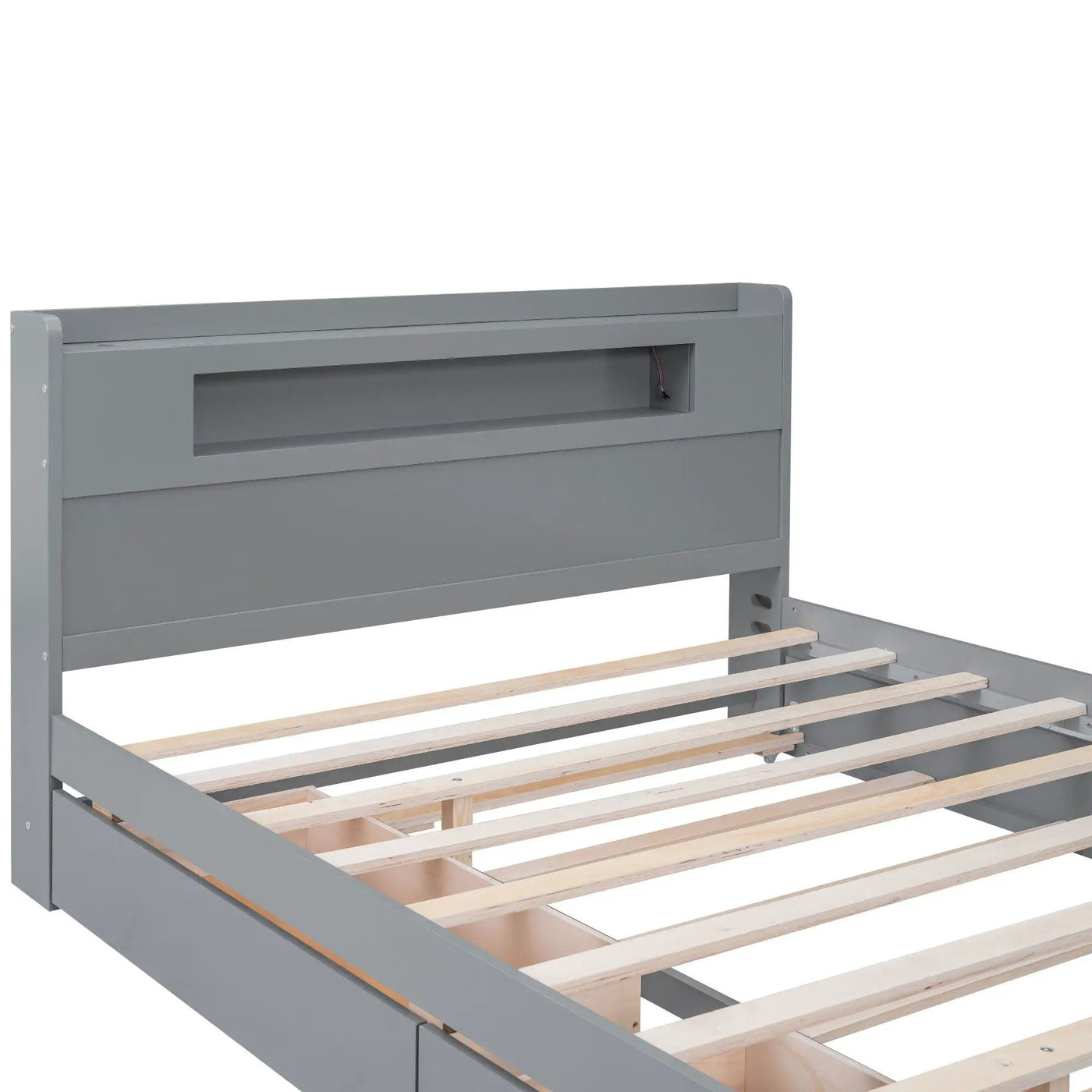 Storage Platform Bed With LED Lights, 2 Drawers And Trundle by HouseOfZazla