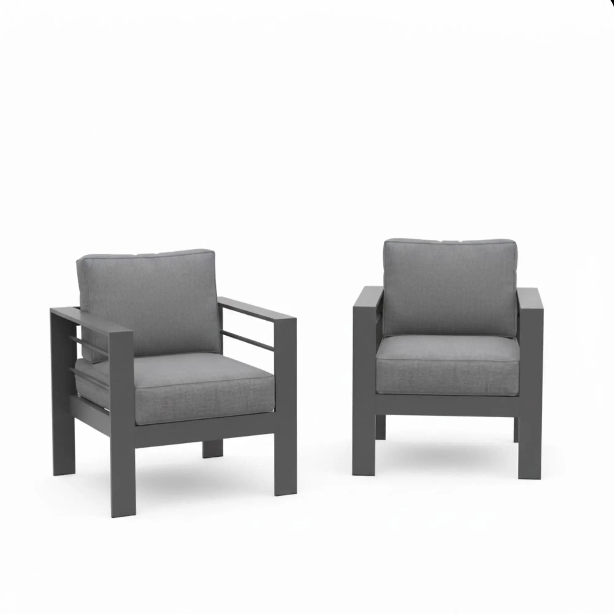 Patio Armchairs With Thick Cushions, All Weather (Set of 2) - Gray / Gray by HouseOfZazla