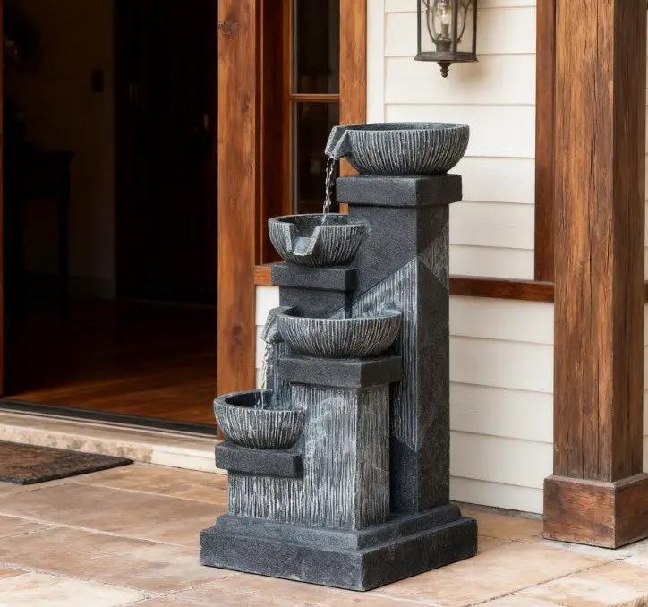 4-Tier Resin Cascading Bowls Outdoor Waterfall Fountain with LED Lights by HouseOfZazla