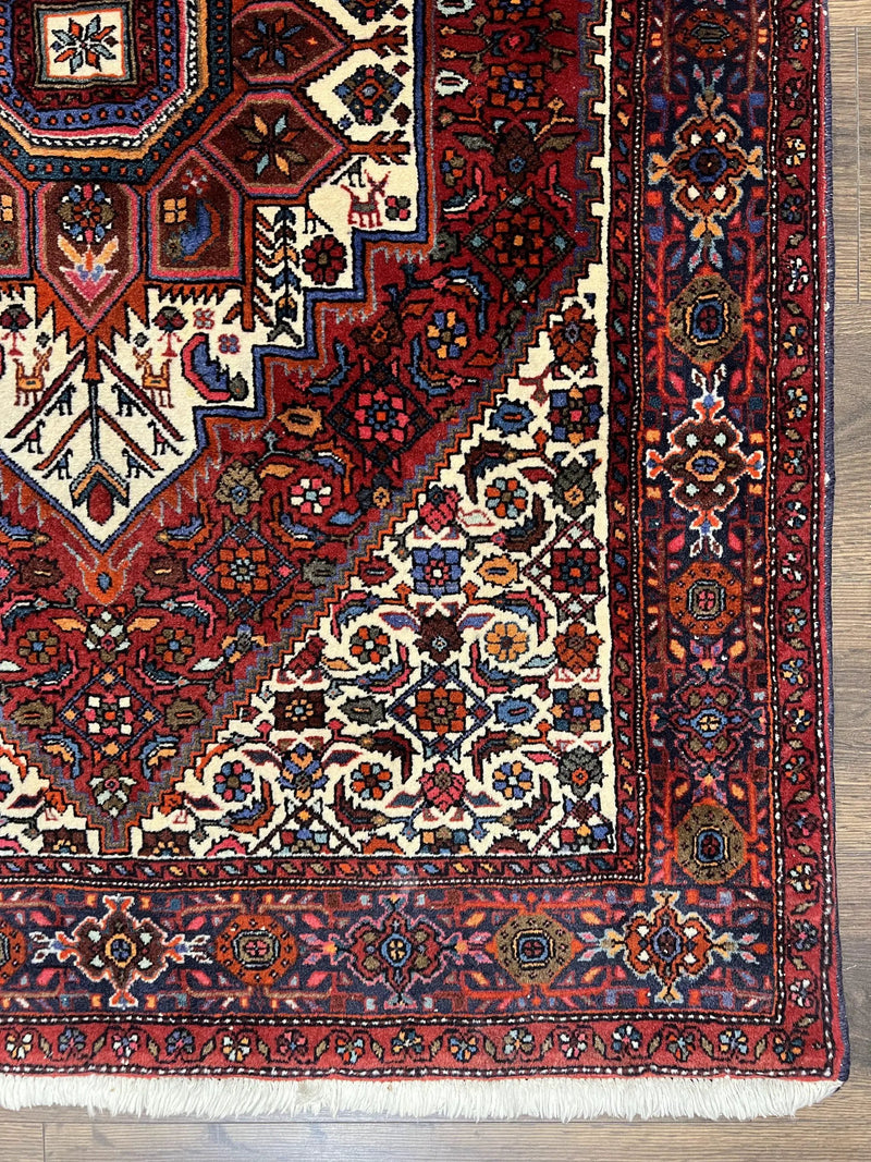 Fine Persian Bidjar Rug 3x5, Geometric Medallion Oriental Bijar Carpet 3 x 5 ft, Ruby Red and Cream, Hand Knotted Wool Rug, Semi Antique Tribal Rug, Nice by Jewel Rugs