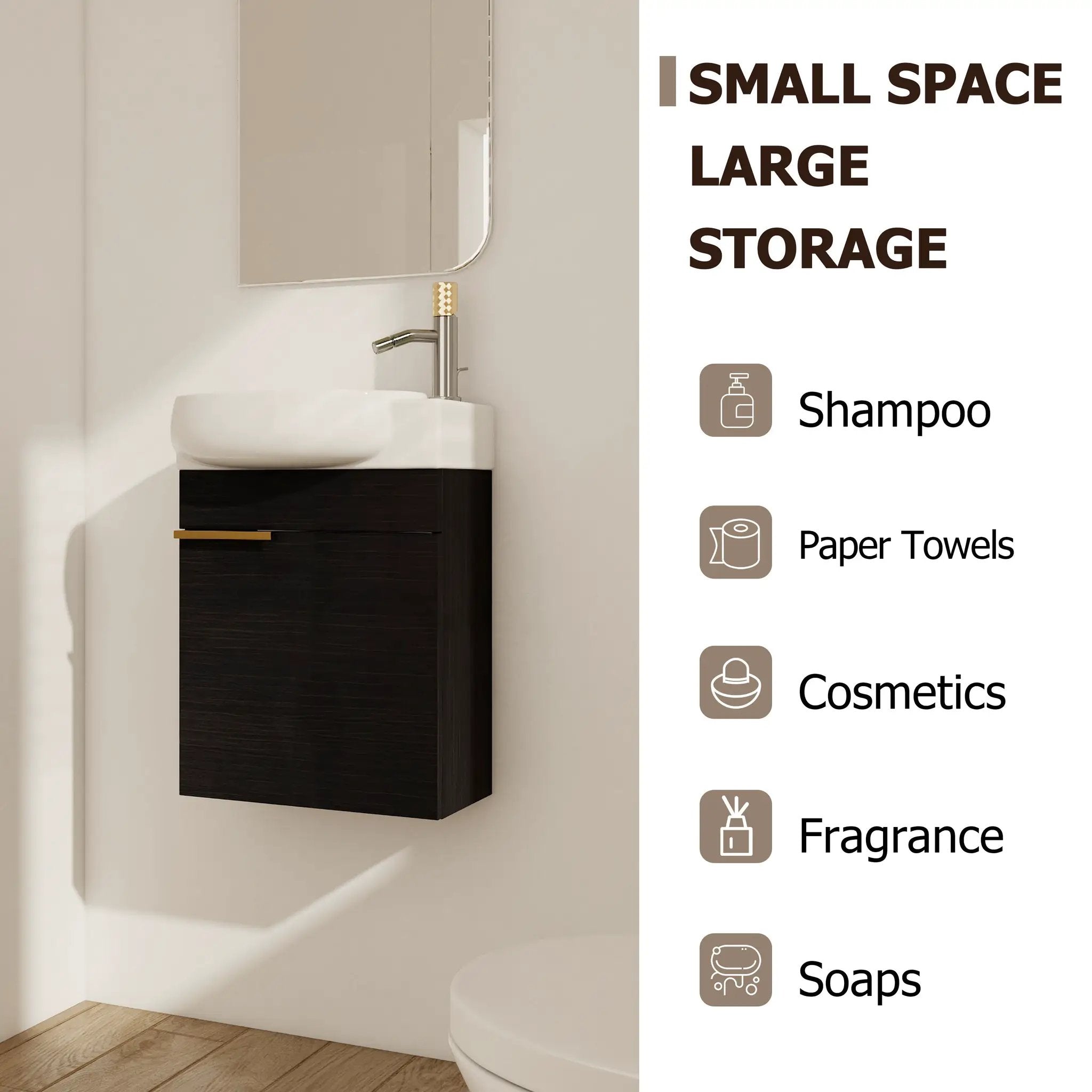 Soft Close Doors Bathroom Vanity With Sink and Storage Rack, 16 Inch by HouseOfZazla