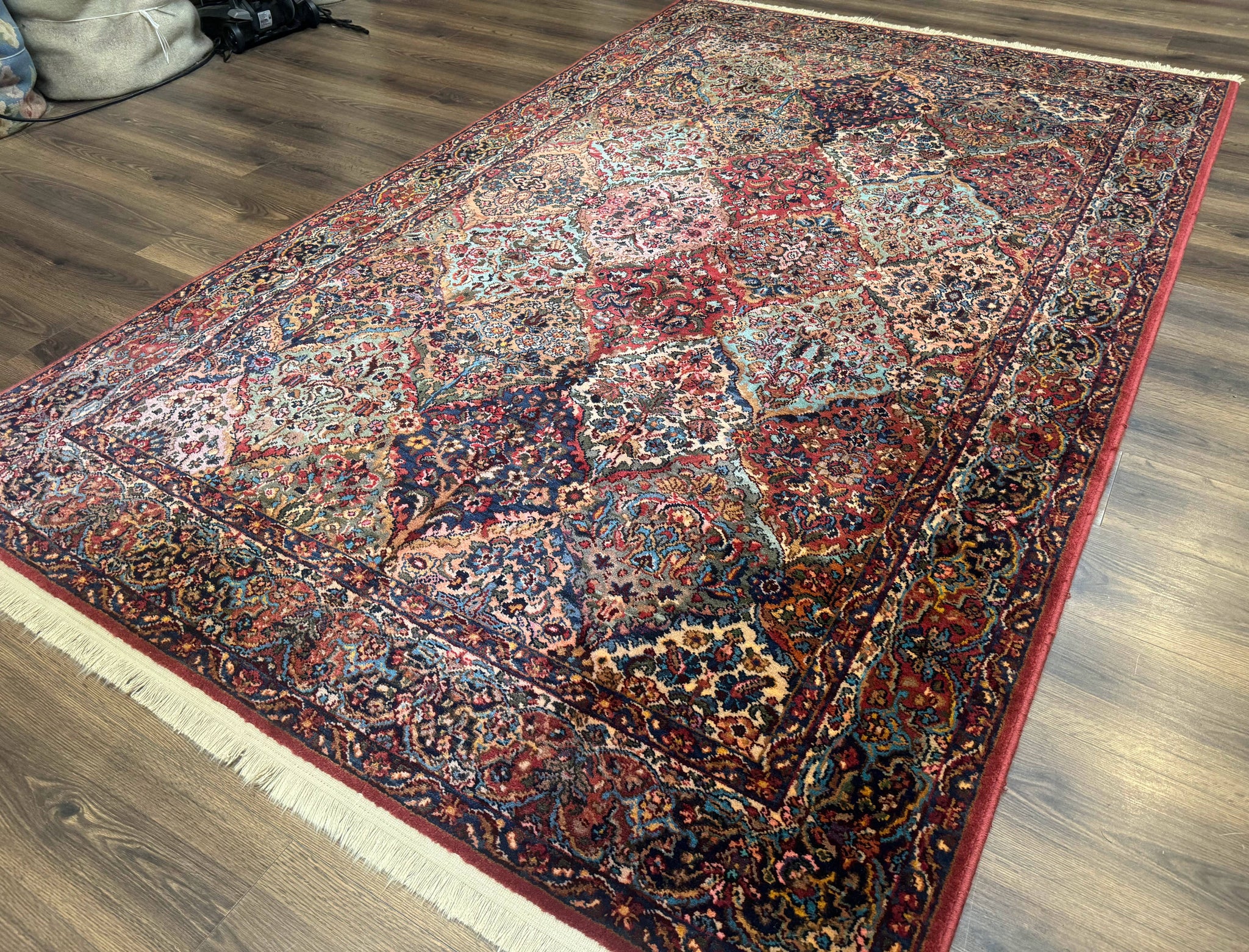 Karastan Rug 5.9 x 9, Multicolor Panel Kirman Rug #717, Wool Original Karastan Collection 700 Series by Jewel Rugs