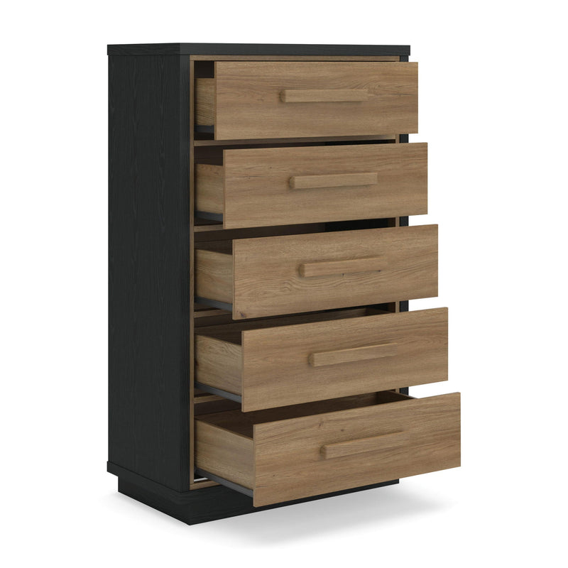 Kozmour - Five Drawer Chest - Black / Brown, photo 4 of 7