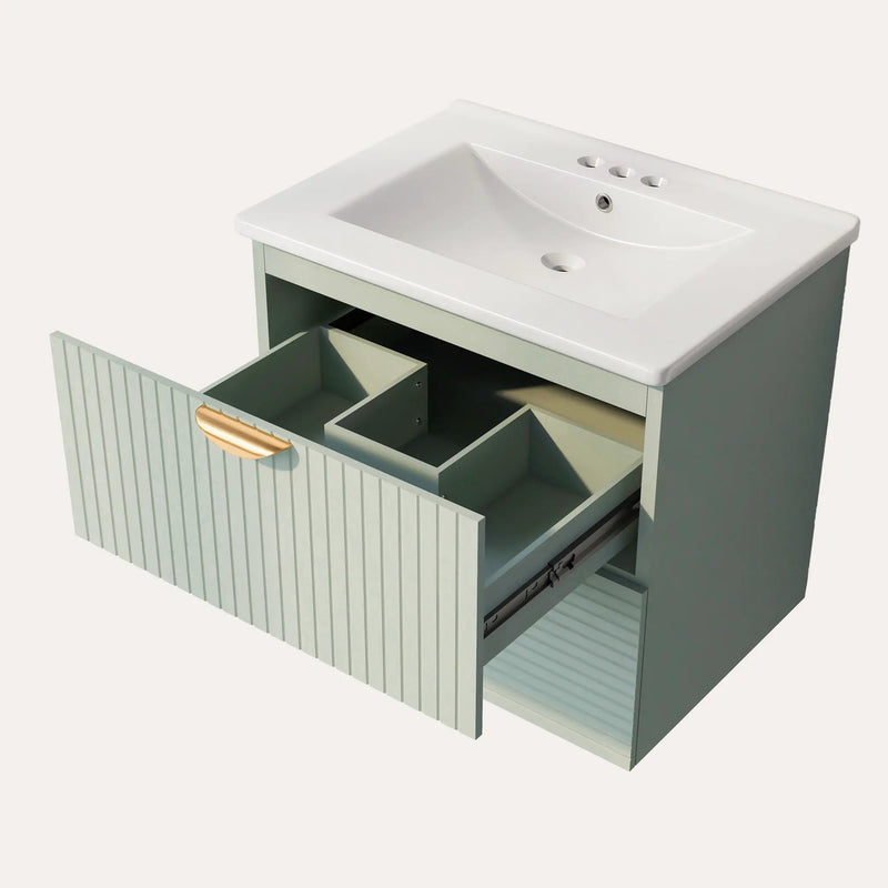Modern Wall-Mounted Bathroom Vanity With 2 Drawers, Ideal For Small Bathrooms - Green by HouseOfZazla