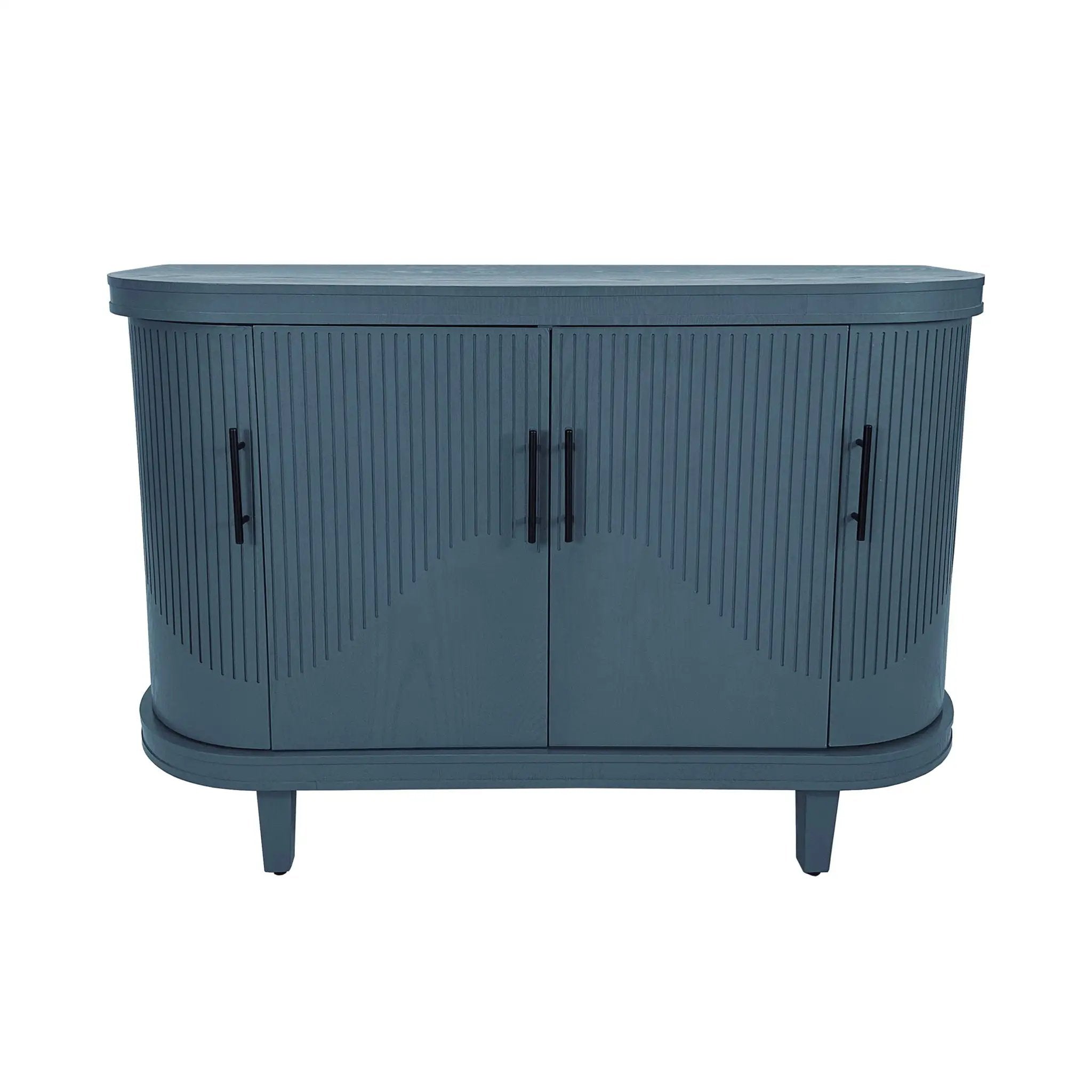 Curved Sideboard Wooden Console Table With 4 Doors And Adjustable Shelves For Living Room - Blue by HouseOfZazla