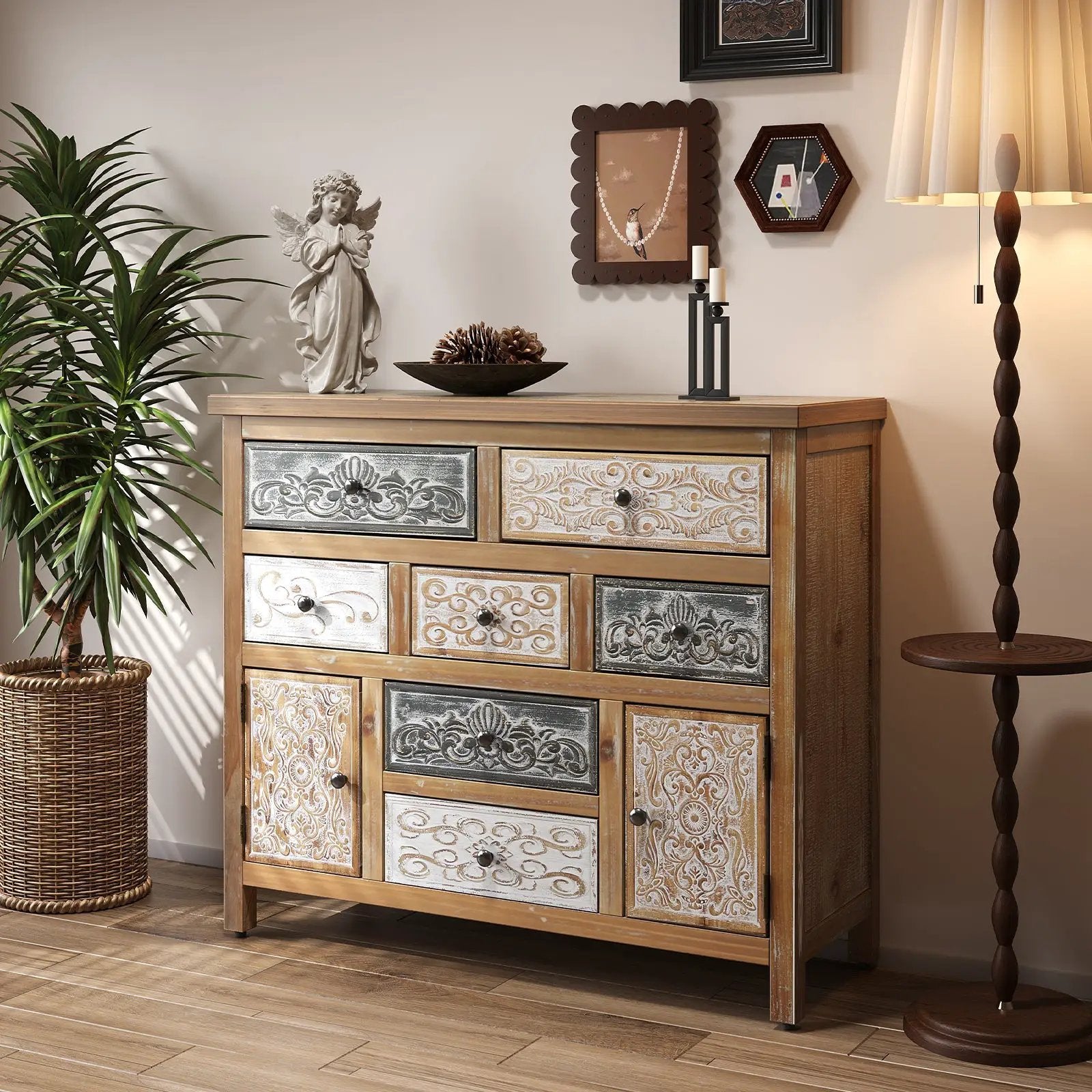 Vintage Wooden Accent Chest with 7 Drawers & 2 Cabinets by HouseOfZazla