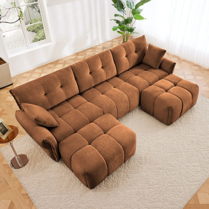Sofa Set With Ottoman And Pillows, Textured, High Resilience Cushions by HouseOfZazla