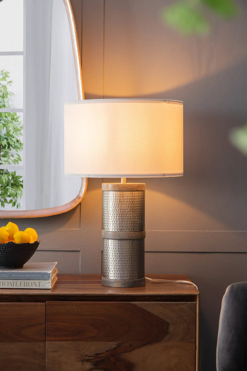 D16x24.4" Hammered Iron Table Lamp with Mango Wood by HouseOfZazla