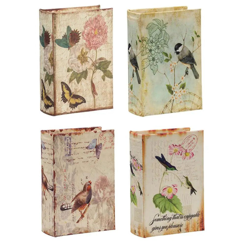 Book Boxes With Birds, Flowers, And Handwriting Design (Set of 4) - Multi by Unique Piece Furniture