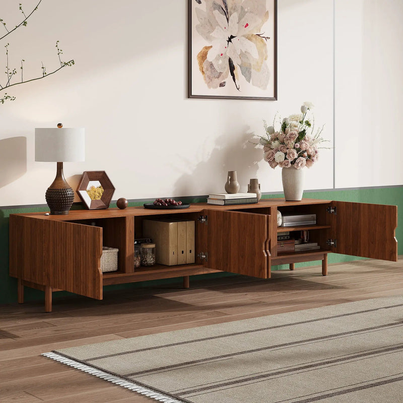 TV Stand With Legs, Media Console, 4 Cabinets For Living Room - Natural Wood by Unique Piece Furniture