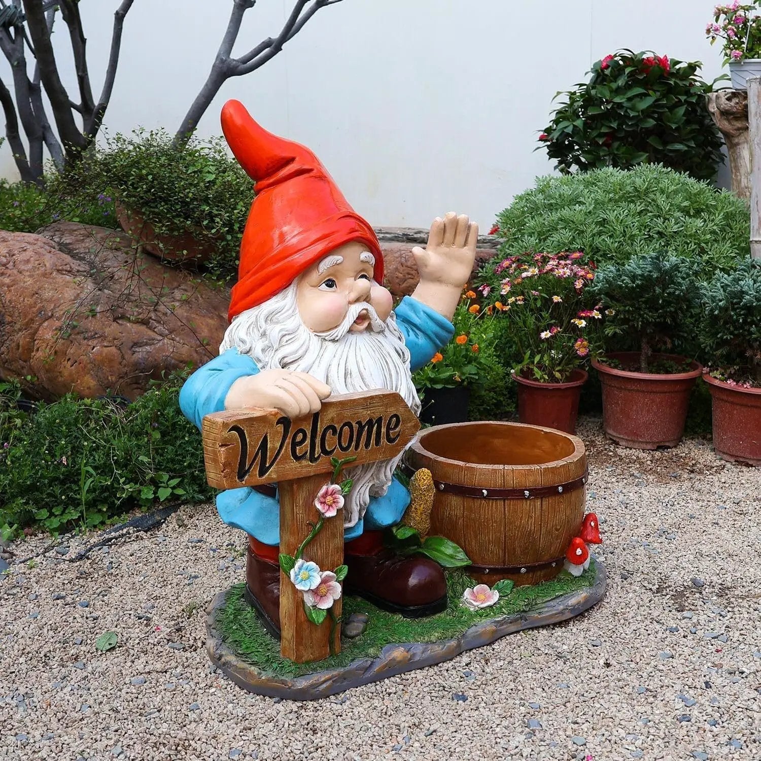 Outdoor Garden Sculpture Gnome Flower Pot Planter by HouseOfZazla