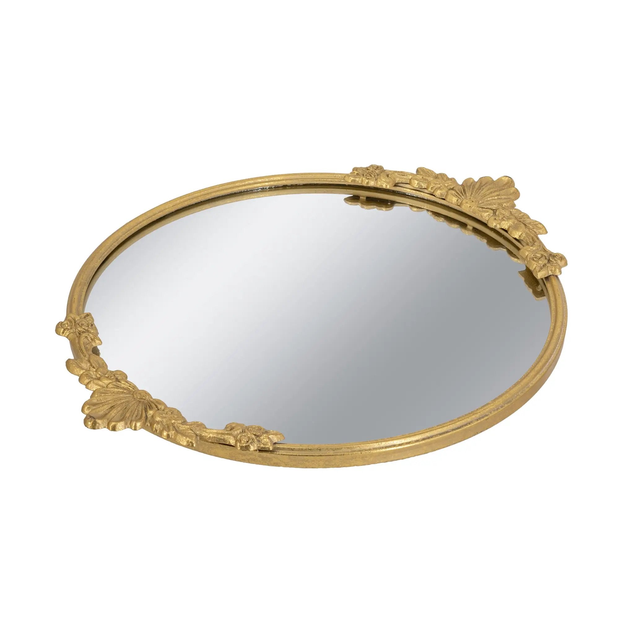 19x16x1" Round Mirror Tray with Gold Leaf Detailing by HouseOfZazla