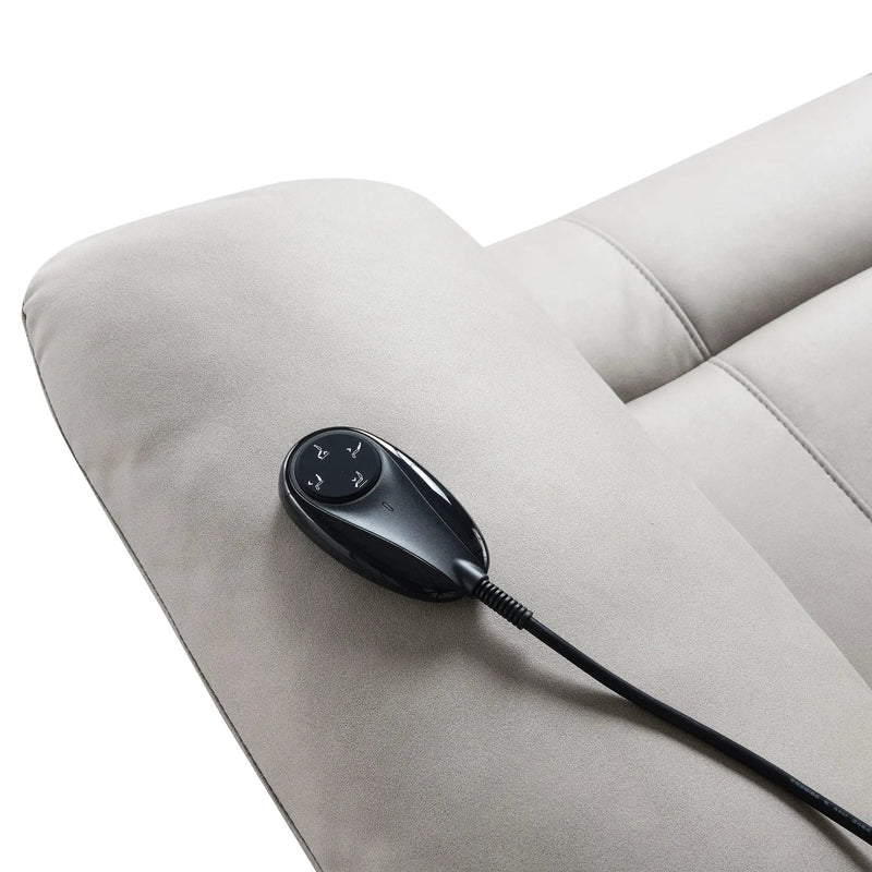 Chriki Beige Chenille & Black Finish Power Recliner with Lift, Heating, and Massage by HouseOfZazla