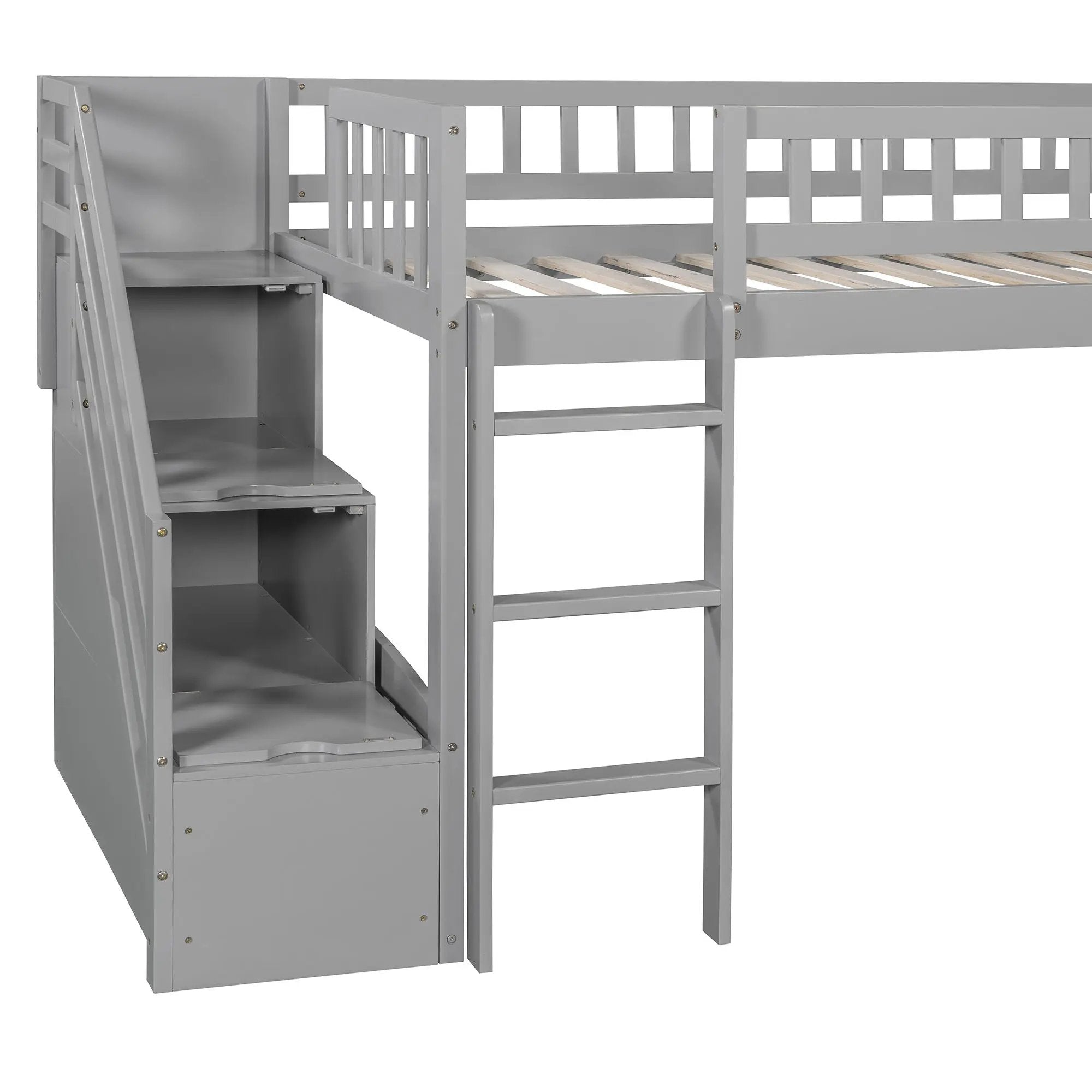 Loft Stairway Bed With 2 Drawers, Convertible Ladder And Slide by HouseOfZazla