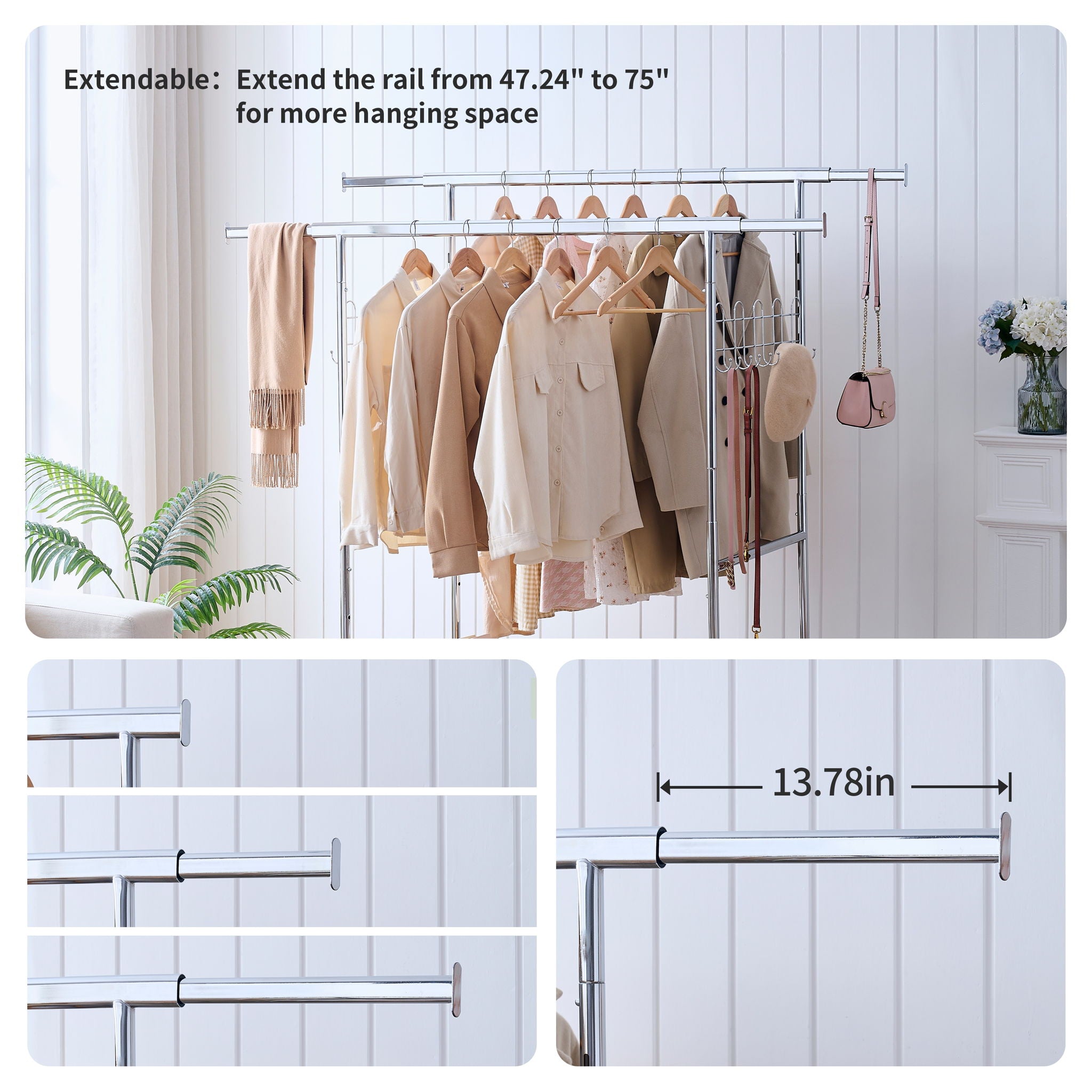 Heavy Duty Double Clothing Garment Rack With Shelves - Silver by HouseOfZazla