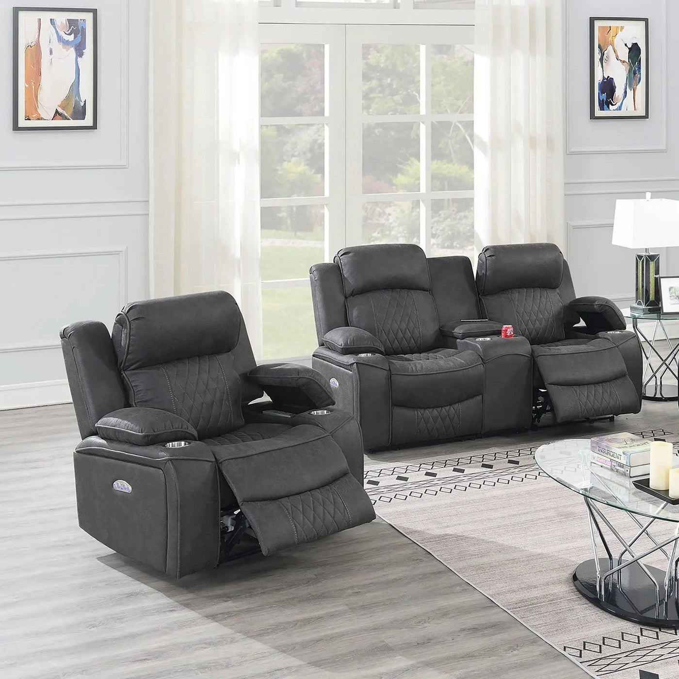 Power Motion Living Room Set With USB Port, Adjustable Headrest, Cup Holder by HouseOfZazla