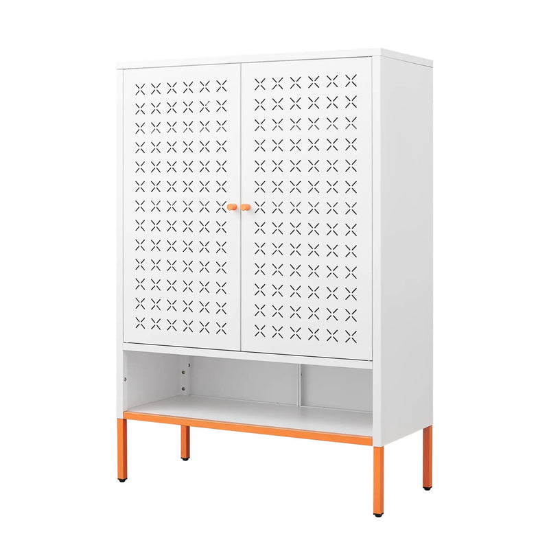 Grid Double Door Shoe Cabinet With Adjustable Compartments And Moisture-Proof Design In Metal by Unique Piece Furniture