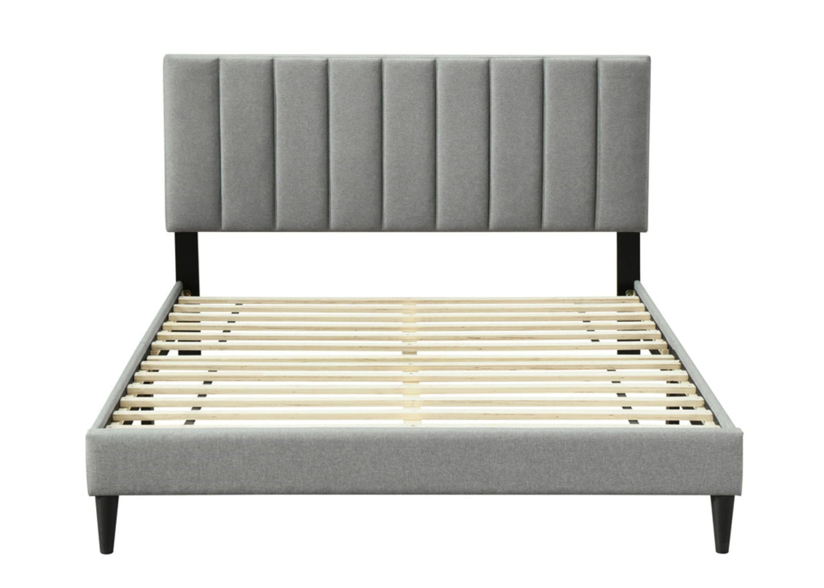 Channel Upholstered Bed with USB Charging and Channel Headboard - Dark Gray, photo 4 of 5