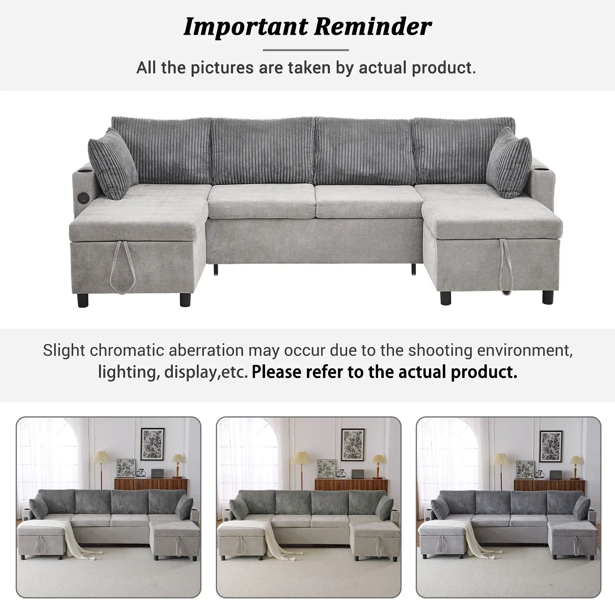 Sectional Sofa Bed With Pull Out Sleeper, USB Ports, Cup Holders by HouseOfZazla
