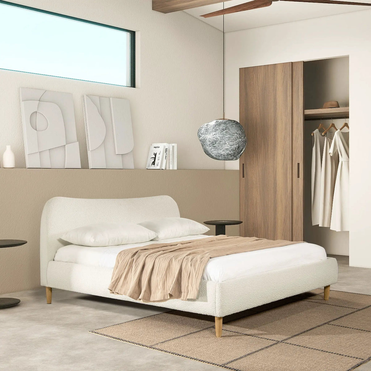 Roman - Curved Headboard Upholstered Platform Bed, photo 28 of 42